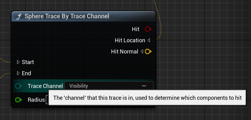 Control Rig의 Sphere Trace By Trace Channel 노드에서 Visibility 채널을 선택한 화면